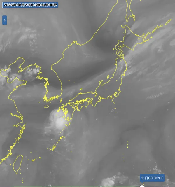 2025年8月21日3時の日本周辺の衛星水蒸気画像