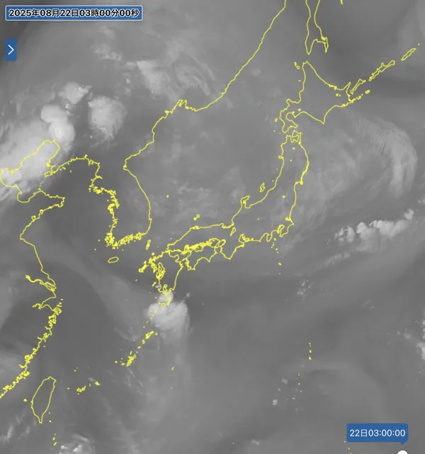 2025年8月22日3時の日本周辺の衛星水蒸気画像