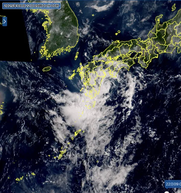 2025年8月22日9時の日本周辺の衛星可視画像
