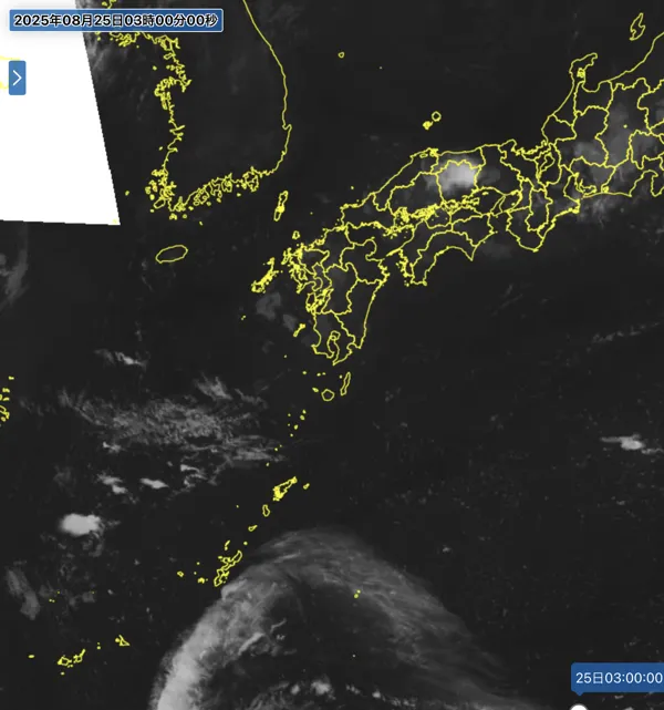 2025年8月25日3時の日本周辺の衛星赤外画像