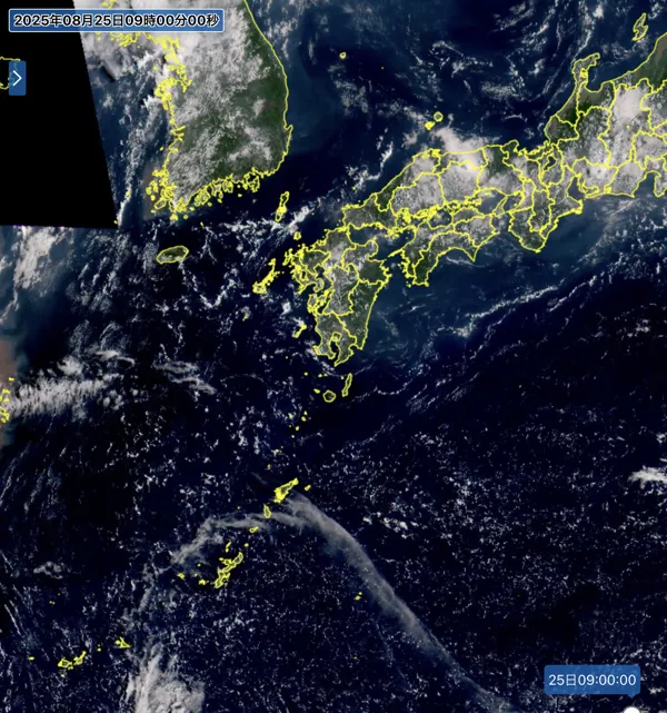 2025年8月25日9時の日本周辺の衛星可視画像