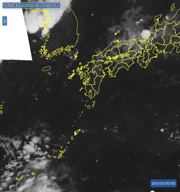 2025年8月26日3時の日本周辺の衛星赤外画像