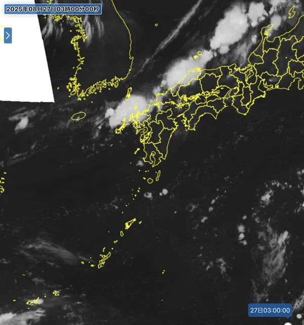 2025年8月27日3時の日本周辺の衛星赤外画像