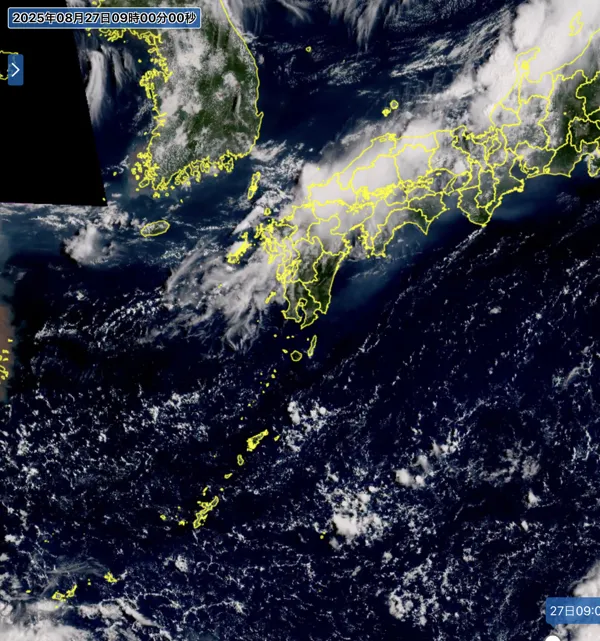 2025年8月27日9時の日本周辺の衛星可視画像