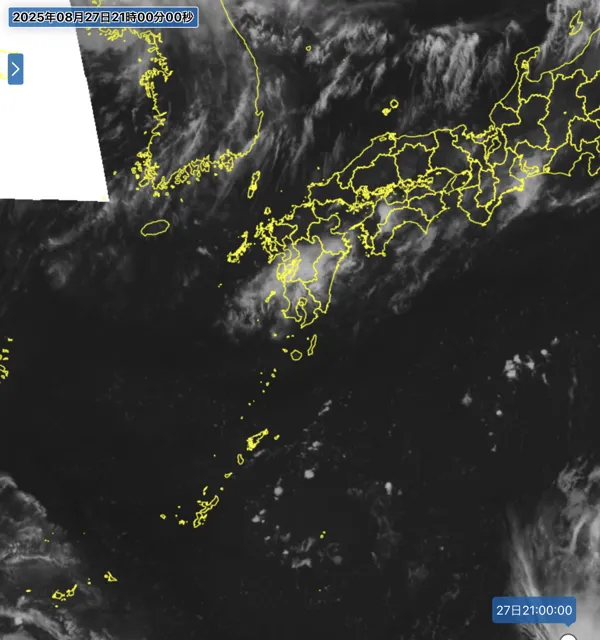 2025年8月27日21時の日本周辺の衛星赤外画像