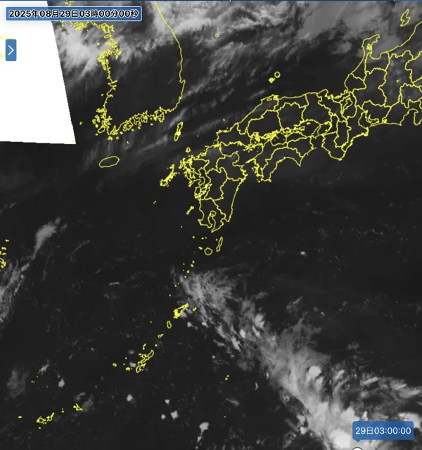 2025年8月29日3時の日本周辺の衛星赤外画像