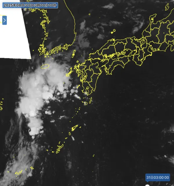 2025年8月31日3時の日本周辺の衛星赤外画像