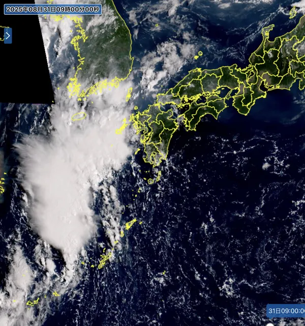 2025年8月31日9時の日本周辺の衛星可視画像