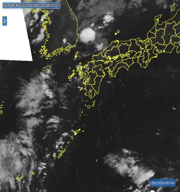 2025年9月1日3時の日本周辺の衛星赤外画像