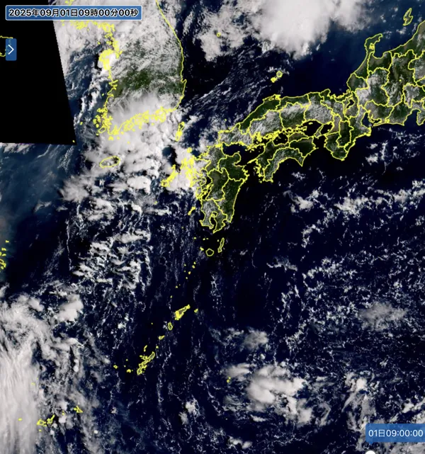 2025年9月1日9時の日本周辺の衛星可視画像
