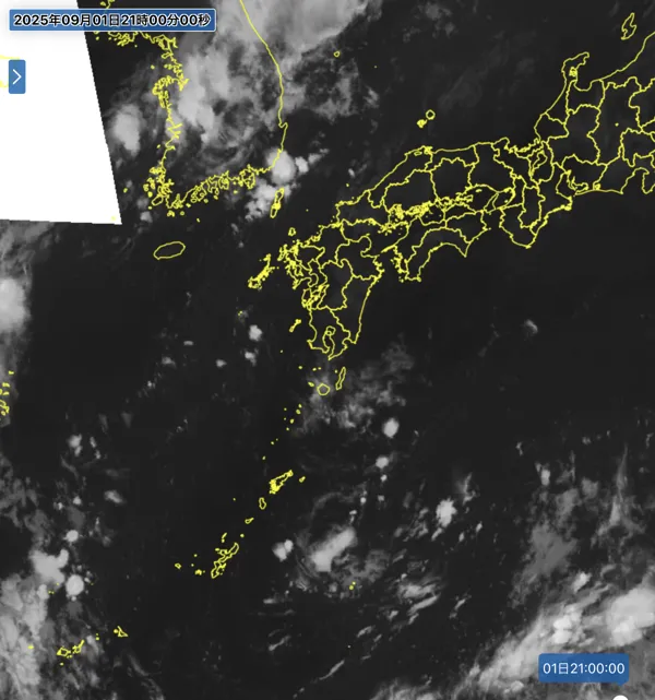 2025年9月1日21時の日本周辺の衛星赤外画像