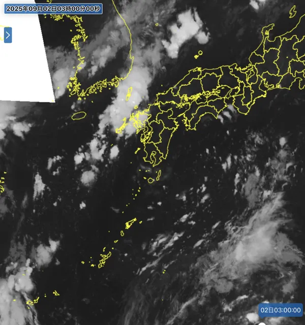 2025年9月2日3時の日本周辺の衛星赤外画像
