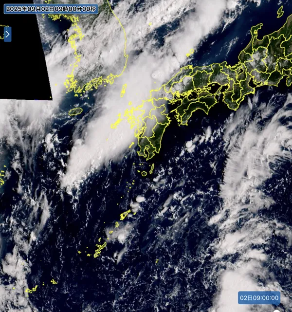 2025年9月2日9時の日本周辺の衛星可視画像