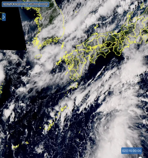2025年9月2日15時の日本周辺の衛星可視画像