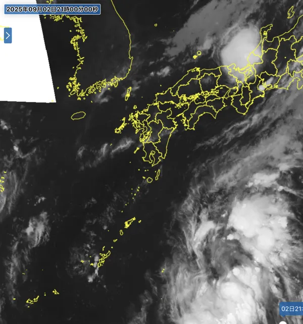2025年9月2日21時の日本周辺の衛星赤外画像