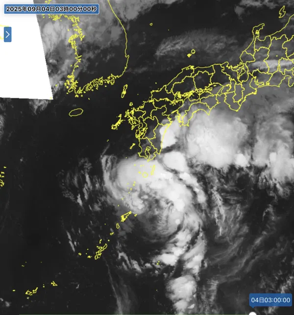 2025年9月4日3時の日本周辺の衛星赤外画像