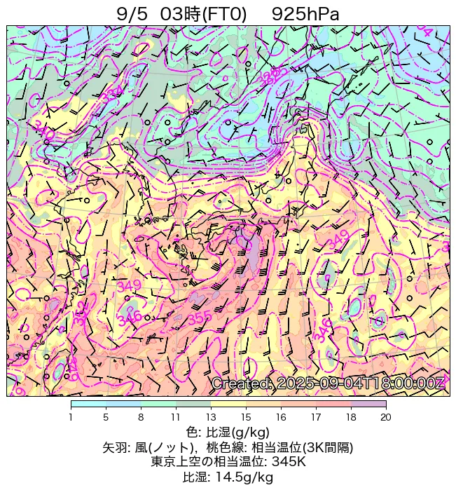 2025年9月5日の日本周辺の925hPa天気図（3時）
