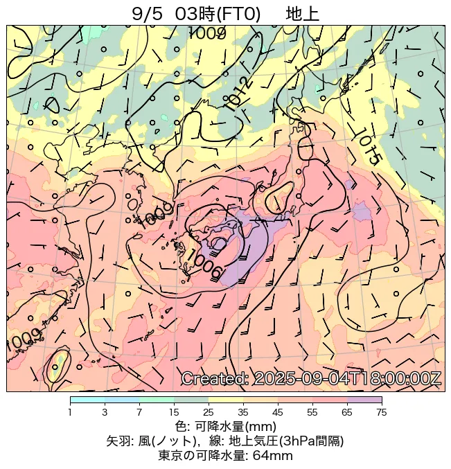 2025年9月5日の日本周辺の地上天気図（3時）