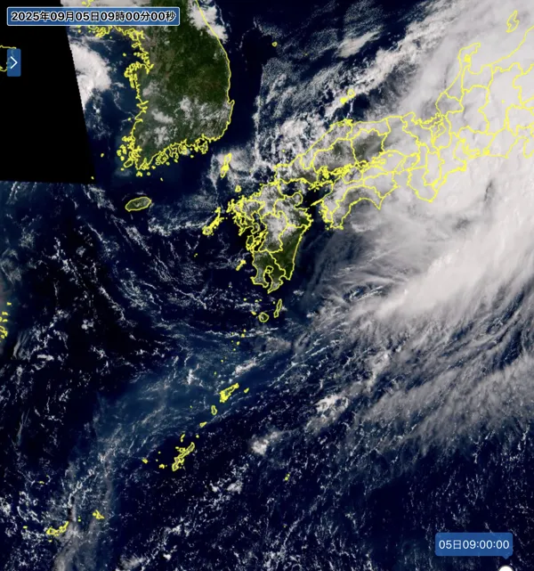 2025年9月5日9時の日本周辺の衛星可視画像