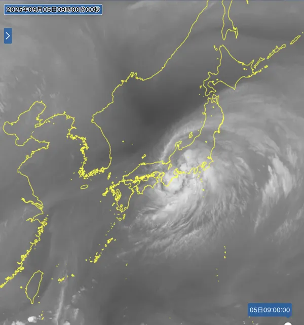 2025年9月5日9時の日本周辺の衛星水蒸気画像