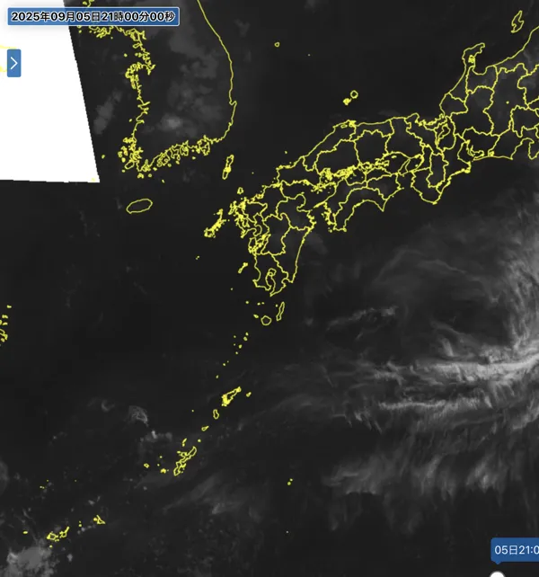 2025年9月5日21時の日本周辺の衛星赤外画像