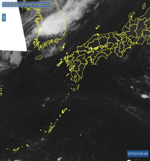 2025年9月7日3時の日本周辺の衛星赤外画像