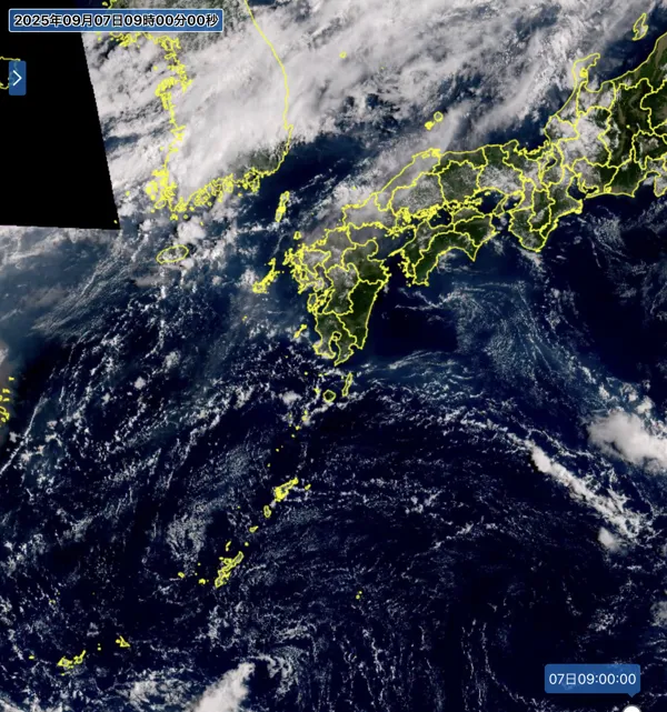 2025年9月7日9時の日本周辺の衛星可視画像