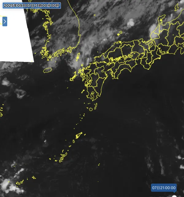2025年9月7日21時の日本周辺の衛星赤外画像