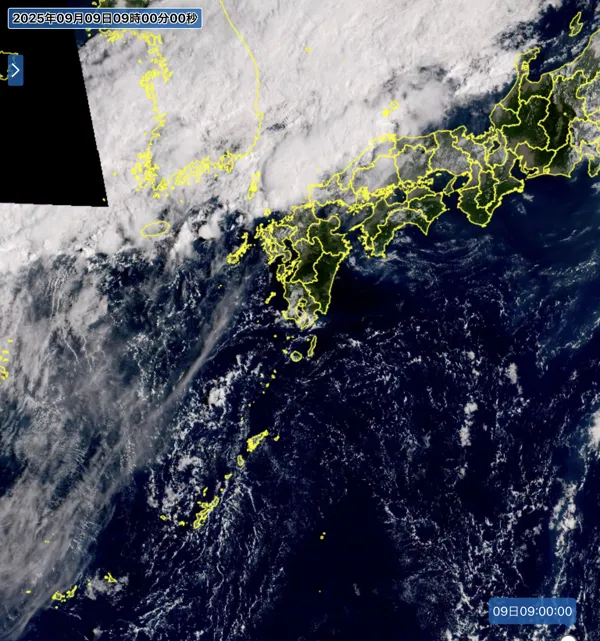 2025年9月9日9時の日本周辺の衛星可視画像