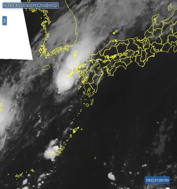 2025年9月9日21時の日本周辺の衛星赤外画像