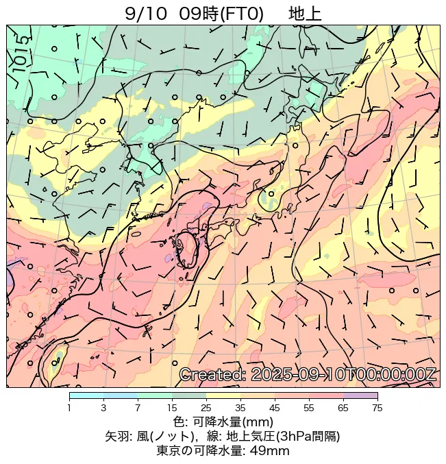 2025年9月10日の日本周辺の地上天気図（9時）