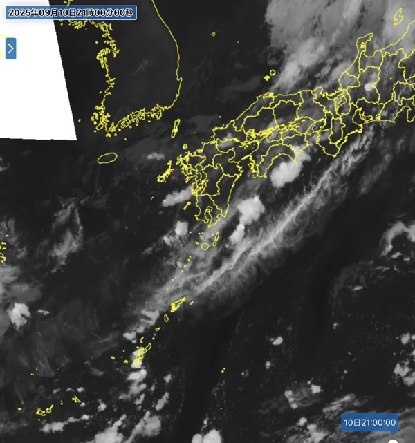2025年9月10日21時の日本周辺の衛星赤外画像