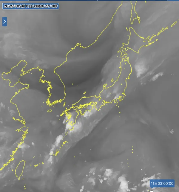 2025年9月11日3時の日本周辺の衛星水蒸気画像