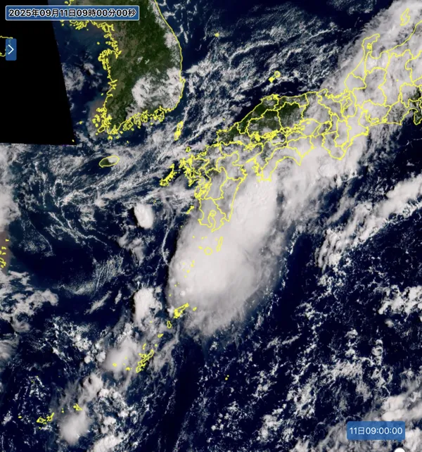 2025年9月11日9時の日本周辺の衛星可視画像