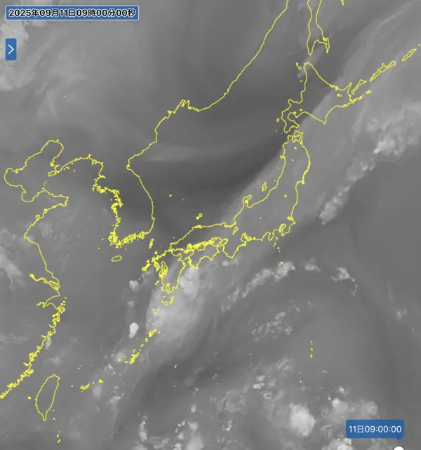 2025年9月11日9時の日本周辺の衛星水蒸気画像