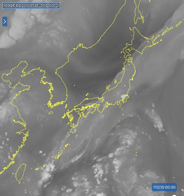 2025年9月11日15時の日本周辺の衛星水蒸気画像