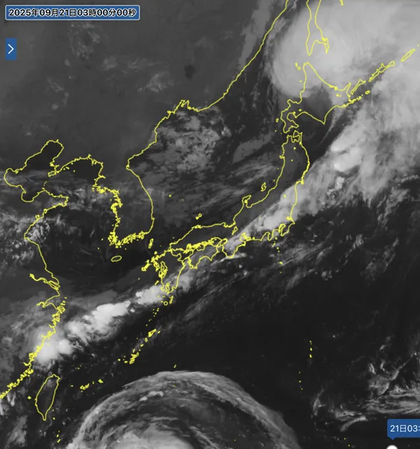 2025年9月21日3時の日本周辺の衛星赤外画像