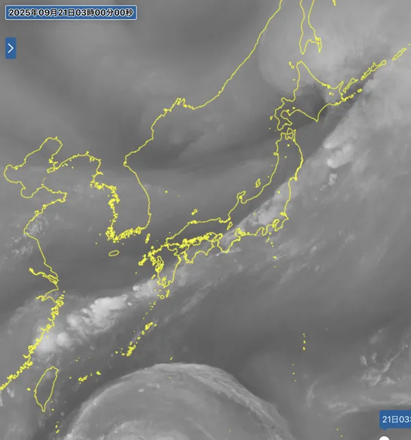 2025年9月21日3時の日本周辺の衛星水蒸気画像