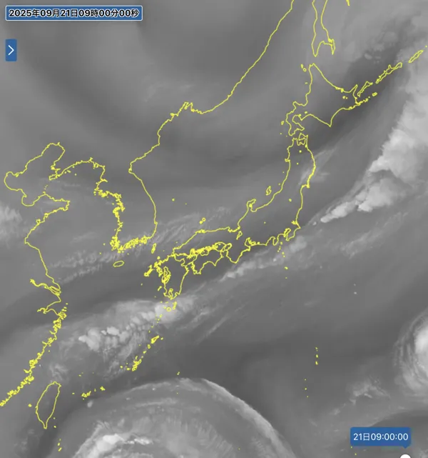 2025年9月21日9時の日本周辺の衛星水蒸気画像