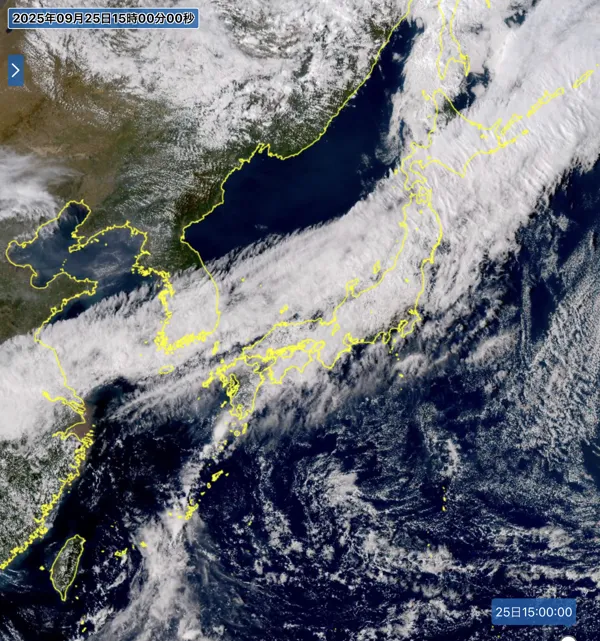 2025年9月25日15時の日本周辺の衛星可視画像