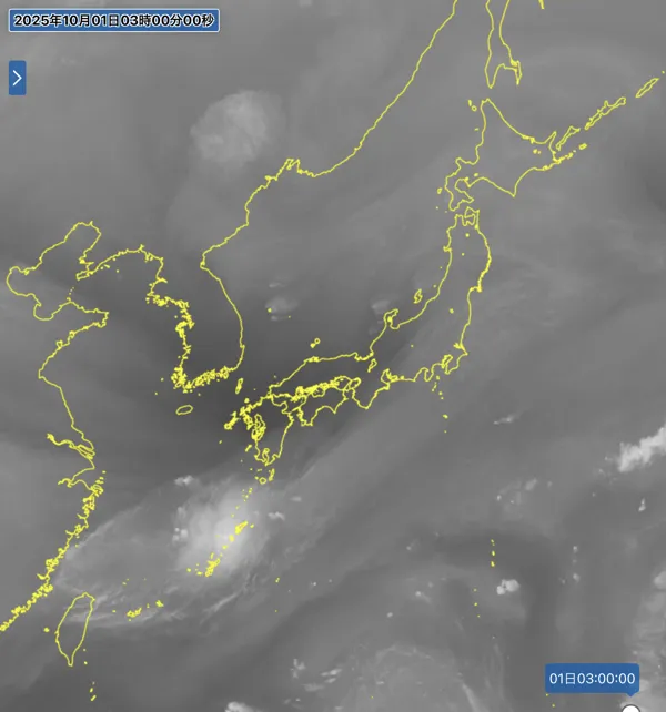 日本周辺の衛星水蒸気画像（3時）