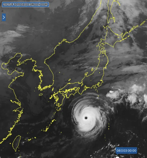 2025年10月8日3時の日本周辺の衛星赤外画像