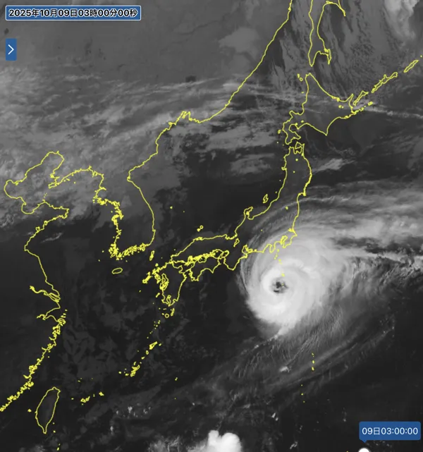 2025年10月9日3時の日本周辺の衛星赤外画像