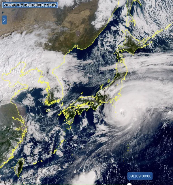 2025年10月9日9時の日本周辺の衛星可視画像