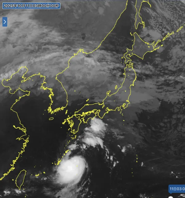2025年10月11日3時の日本周辺の衛星赤外画像