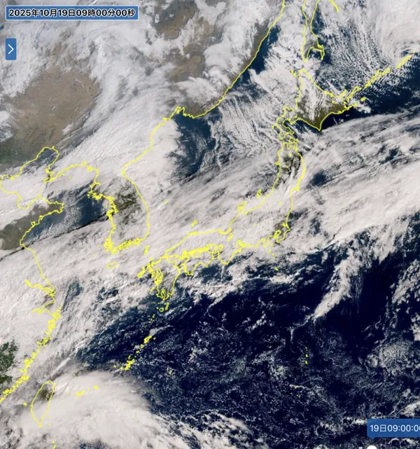 2025年10月19日9時の日本周辺の衛星可視画像