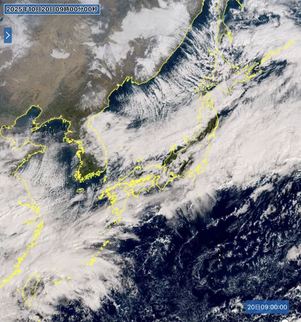 2025年10月20日9時の日本周辺の衛星可視画像