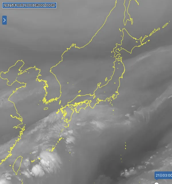 日本周辺の衛星水蒸気画像（3時）