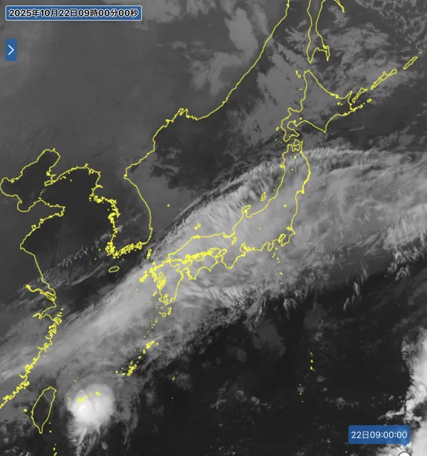 2025年10月22日9時の日本周辺の衛星可視画像