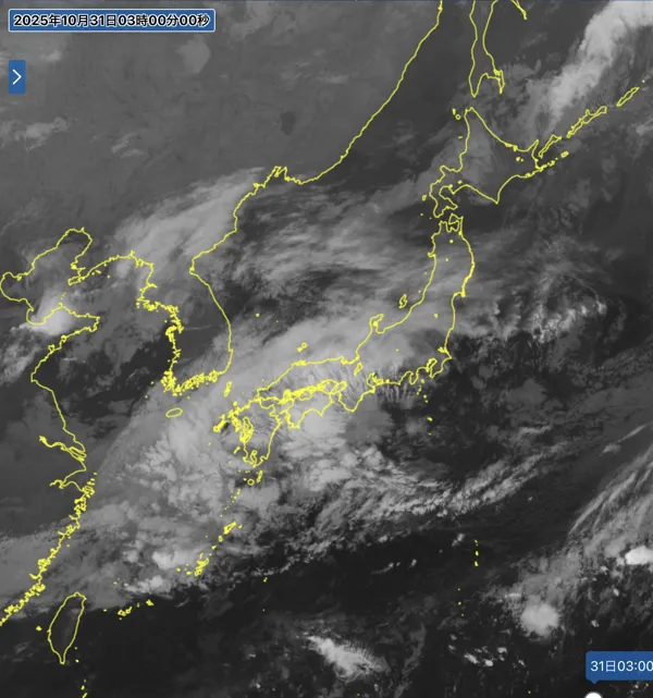 2025年10月31日3時の日本周辺の衛星赤外画像